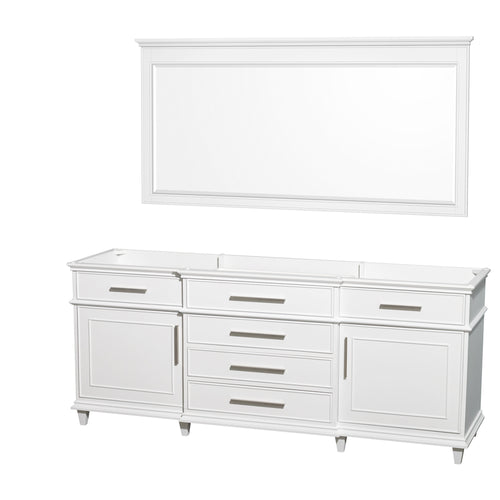 Wyndham Berkeley 80 Inch Double Bathroom Vanity in White with No Countertop and No Sinks and 70 Inch Mirror- Wyndham