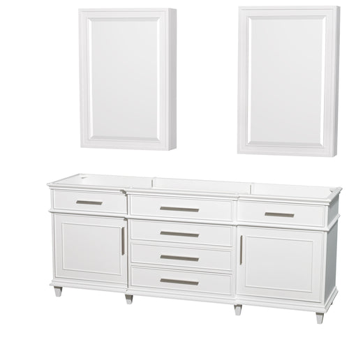 Wyndham Berkeley 80 Inch Double Bathroom Vanity in White, No Countertop, No Sinks, 24 Inch Medicine Cabinets- Wyndham