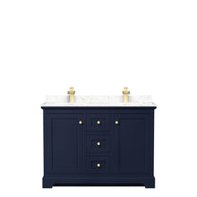 Load image into Gallery viewer, Wyndham Avery 48 Inch Double Bathroom Vanity in Dark Blue, Dark-Vein Carrara Cultured Marble Countertop, Undermount Square Sinks, No Mirror- Wyndham