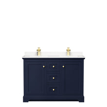 Load image into Gallery viewer, Wyndham Avery 48 Inch Double Bathroom Vanity in Dark Blue, Light-Vein Carrara Cultured Marble Countertop, Undermount Square Sinks, No Mirror- Wyndham