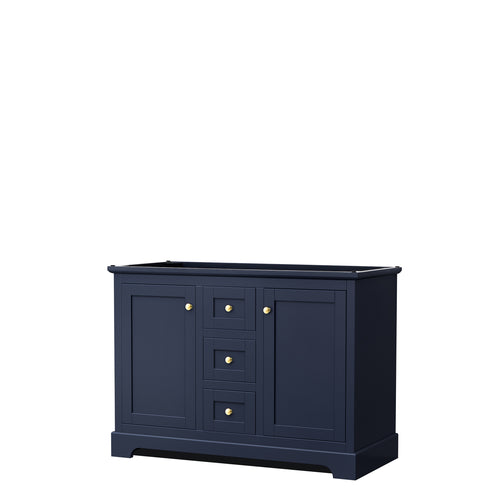 Wyndham Avery 48 Inch Double Bathroom Vanity in Dark Blue, No Countertop, No Sinks, No Mirror- Wyndham