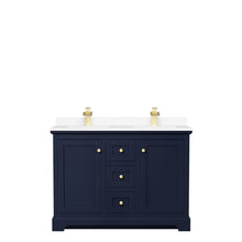 Load image into Gallery viewer, Wyndham Avery 48 Inch Double Bathroom Vanity in Dark Blue, White Cultured Marble Countertop, Undermount Square Sinks, No Mirror- Wyndham
