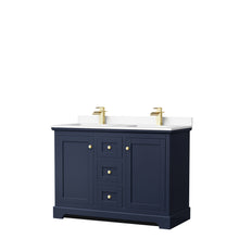 Load image into Gallery viewer, Wyndham Avery 48 Inch Double Bathroom Vanity in Dark Blue, White Cultured Marble Countertop, Undermount Square Sinks, No Mirror- Wyndham
