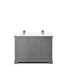 Load image into Gallery viewer, Wyndham Avery 48 Inch Double Bathroom Vanity in Dark Gray, Dark-Vein Carrara Cultured Marble Countertop, Undermount Square Sinks, No Mirror- Wyndham