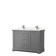 Load image into Gallery viewer, Wyndham Avery 48 Inch Double Bathroom Vanity in Dark Gray, Dark-Vein Carrara Cultured Marble Countertop, Undermount Square Sinks, No Mirror- Wyndham
