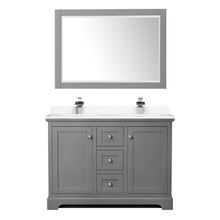 Load image into Gallery viewer, Wyndham Avery 48 Inch Double Bathroom Vanity in Dark Gray, Light-Vein Carrara Cultured Marble Countertop, Undermount Square Sinks, 46 Inch Mirror- Wyndham
