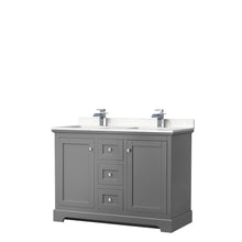 Load image into Gallery viewer, Wyndham Avery 48 Inch Double Bathroom Vanity in Dark Gray, Light-Vein Carrara Cultured Marble Countertop, Undermount Square Sinks, No Mirror- Wyndham