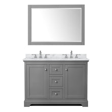 Load image into Gallery viewer, Wyndham Avery 48 Inch Double Bathroom Vanity in Dark Gray, White Carrara Marble Countertop, Undermount Oval Sinks, 46 Inch Mirror- Wyndham