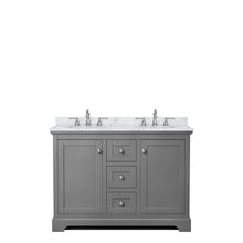 Load image into Gallery viewer, Wyndham Avery 48 Inch Double Bathroom Vanity in Dark Gray, White Carrara Marble Countertop, Undermount Oval Sinks, No Mirror- Wyndham