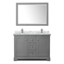 Load image into Gallery viewer, Wyndham Avery 48 Inch Double Bathroom Vanity in Dark Gray, White Carrara Marble Countertop, Undermount Square Sinks, 46 Inch Mirror- Wyndham
