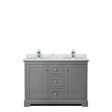 Load image into Gallery viewer, Wyndham Avery 48 Inch Double Bathroom Vanity in Dark Gray, White Carrara Marble Countertop, Undermount Square Sinks, No Mirror- Wyndham