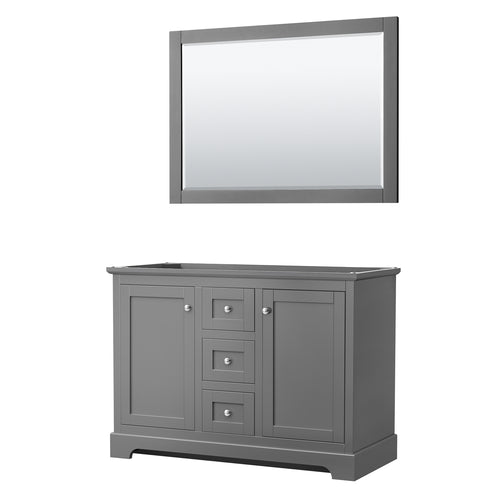 Wyndham Avery 48 Inch Double Bathroom Vanity in Dark Gray, No Countertop, No Sinks, 46 Inch Mirror- Wyndham
