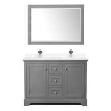 Load image into Gallery viewer, Wyndham Avery 48 Inch Double Bathroom Vanity in Dark Gray, White Cultured Marble Countertop, Undermount Square Sinks, 46 Inch Mirror- Wyndham