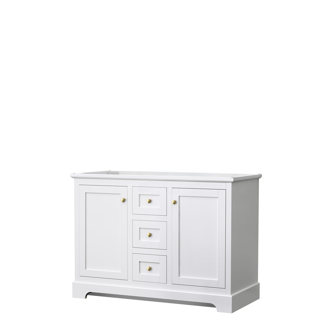 Wyndham Avery 48 Inch Double Bathroom Vanity in White, No Countertop, No Sinks, Brushed Gold Trim- Wyndham