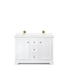 Load image into Gallery viewer, Wyndham Avery 48 Inch Double Bathroom Vanity in White, White Cultured Marble Countertop, Undermount Square Sinks, Brushed Gold Trim- Wyndham