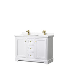 Load image into Gallery viewer, Wyndham Avery 48 Inch Double Bathroom Vanity in White, White Cultured Marble Countertop, Undermount Square Sinks, Brushed Gold Trim- Wyndham