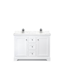 Load image into Gallery viewer, Wyndham Avery 48 Inch Double Bathroom Vanity in White, Dark-Vein Carrara Cultured Marble Countertop, Undermount Square Sinks, No Mirror- Wyndham