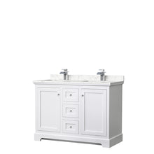 Load image into Gallery viewer, Wyndham Avery 48 Inch Double Bathroom Vanity in White, Dark-Vein Carrara Cultured Marble Countertop, Undermount Square Sinks, No Mirror- Wyndham