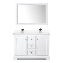Load image into Gallery viewer, Wyndham Avery 48 Inch Double Bathroom Vanity in White, Light-Vein Carrara Cultured Marble Countertop, Undermount Square Sinks, 46 Inch Mirror- Wyndham