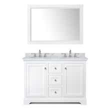Load image into Gallery viewer, Wyndham Avery 48 Inch Double Bathroom Vanity in White, White Carrara Marble Countertop, Undermount Oval Sinks, 46 Inch Mirror- Wyndham
