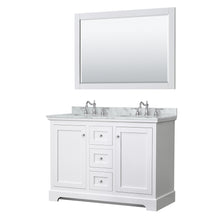 Load image into Gallery viewer, Wyndham Avery 48 Inch Double Bathroom Vanity in White, White Carrara Marble Countertop, Undermount Oval Sinks, 46 Inch Mirror- Wyndham