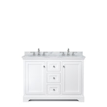 Load image into Gallery viewer, Wyndham Avery 48 Inch Double Bathroom Vanity in White, White Carrara Marble Countertop, Undermount Oval Sinks, No Mirror- Wyndham
