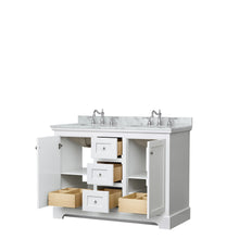 Load image into Gallery viewer, Wyndham Avery 48 Inch Double Bathroom Vanity in White, White Carrara Marble Countertop, Undermount Oval Sinks, No Mirror- Wyndham