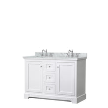Load image into Gallery viewer, Wyndham Avery 48 Inch Double Bathroom Vanity in White, White Carrara Marble Countertop, Undermount Oval Sinks, No Mirror- Wyndham