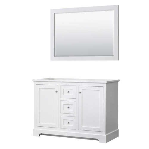 Wyndham Avery 48 Inch Double Bathroom Vanity in White, No Countertop, No Sinks, 46 Inch Mirror- Wyndham
