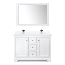 Load image into Gallery viewer, Wyndham Avery 48 Inch Double Bathroom Vanity in White, White Cultured Marble Countertop, Undermount Square Sinks, 46 Inch Mirror- Wyndham