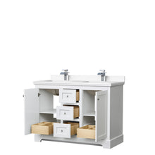 Load image into Gallery viewer, Wyndham Avery 48 Inch Double Bathroom Vanity in White, White Cultured Marble Countertop, Undermount Square Sinks, No Mirror- Wyndham