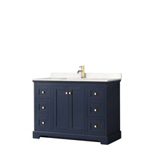 Load image into Gallery viewer, Wyndham Avery 48 Inch Single Bathroom Vanity in Dark Blue, Light-Vein Carrara Cultured Marble Countertop, Undermount Square Sink, No Mirror- Wyndham