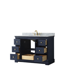 Load image into Gallery viewer, Wyndham Avery 48 Inch Single Bathroom Vanity in Dark Blue, White Carrara Marble Countertop, Undermount Oval Sink, and No Mirror- Wyndham