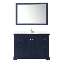 Load image into Gallery viewer, Wyndham Avery 48 Inch Single Bathroom Vanity in Dark Blue, White Cultured Marble Countertop, Undermount Square Sink, 46 Inch Mirror- Wyndham