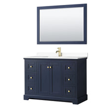 Load image into Gallery viewer, Wyndham Avery 48 Inch Single Bathroom Vanity in Dark Blue, White Cultured Marble Countertop, Undermount Square Sink, 46 Inch Mirror- Wyndham