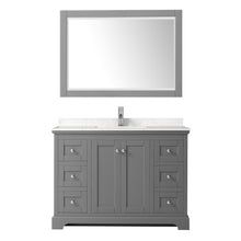 Load image into Gallery viewer, Wyndham Avery 48 Inch Single Bathroom Vanity in Dark Gray, Light-Vein Carrara Cultured Marble Countertop, Undermount Square Sink, 46 Inch Mirror- Wyndham