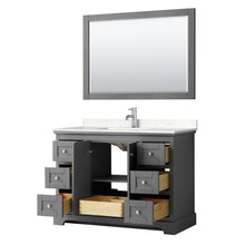 Load image into Gallery viewer, Wyndham Avery 48 Inch Single Bathroom Vanity in Dark Gray, Light-Vein Carrara Cultured Marble Countertop, Undermount Square Sink, 46 Inch Mirror- Wyndham