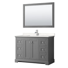 Load image into Gallery viewer, Wyndham Avery 48 Inch Single Bathroom Vanity in Dark Gray, Light-Vein Carrara Cultured Marble Countertop, Undermount Square Sink, 46 Inch Mirror- Wyndham