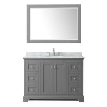 Load image into Gallery viewer, Wyndham Avery 48 Inch Single Bathroom Vanity in Dark Gray, White Carrara Marble Countertop, Undermount Oval Sink, and 46 Inch Mirror- Wyndham