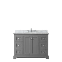 Load image into Gallery viewer, Wyndham Avery 48 Inch Single Bathroom Vanity in Dark Gray, White Carrara Marble Countertop, Undermount Oval Sink, and No Mirror- Wyndham