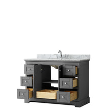 Load image into Gallery viewer, Wyndham Avery 48 Inch Single Bathroom Vanity in Dark Gray, White Carrara Marble Countertop, Undermount Oval Sink, and No Mirror- Wyndham