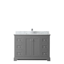Load image into Gallery viewer, Wyndham Avery 48 Inch Single Bathroom Vanity in Dark Gray, White Carrara Marble Countertop, Undermount Square Sink, and No Mirror- Wyndham