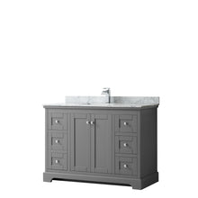 Load image into Gallery viewer, Wyndham Avery 48 Inch Single Bathroom Vanity in Dark Gray, White Carrara Marble Countertop, Undermount Square Sink, and No Mirror- Wyndham