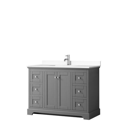 Wyndham Avery 48 Inch Single Bathroom Vanity in Dark Gray, White Cultured Marble Countertop, Undermount Square Sink, No Mirror- Wyndham