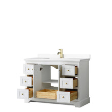 Load image into Gallery viewer, Wyndham Avery 48 Inch Single Bathroom Vanity in White, White Cultured Marble Countertop, Undermount Square Sink, Brushed Gold Trim- Wyndham