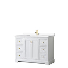 Load image into Gallery viewer, Wyndham Avery 48 Inch Single Bathroom Vanity in White, White Cultured Marble Countertop, Undermount Square Sink, Brushed Gold Trim- Wyndham