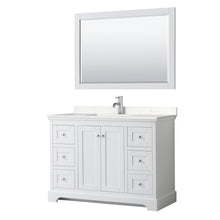 Load image into Gallery viewer, Wyndham Avery 48 Inch Single Bathroom Vanity in White, Light-Vein Carrara Cultured Marble Countertop, Undermount Square Sink, 46 Inch Mirror- Wyndham
