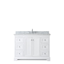 Load image into Gallery viewer, Wyndham Avery 48 Inch Single Bathroom Vanity in White, White Carrara Marble Countertop, Undermount Oval Sink, and No Mirror- Wyndham