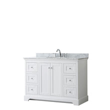 Load image into Gallery viewer, Wyndham Avery 48 Inch Single Bathroom Vanity in White, White Carrara Marble Countertop, Undermount Oval Sink, and No Mirror- Wyndham