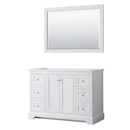 Wyndham Avery 48 Inch Single Bathroom Vanity in White, No Countertop, No Sink, and 46 Inch Mirror- Wyndham